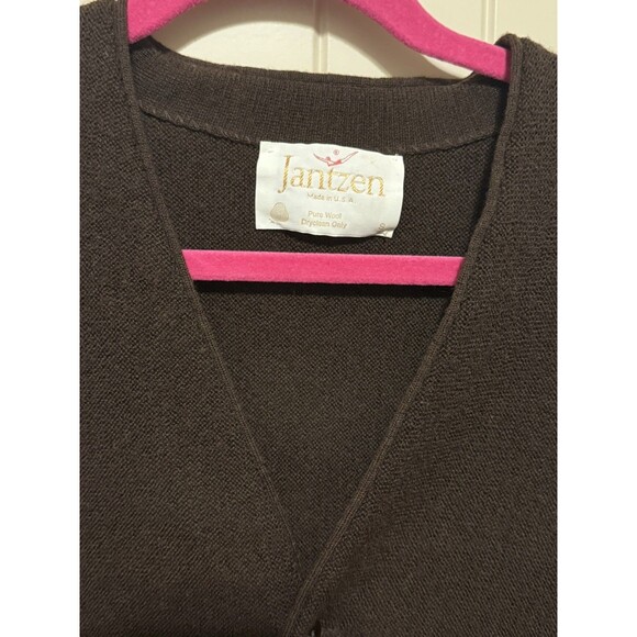 Vintage 60s 70s Jantzen Wool Sweater small Fall Brown Cardigan Made In USA - Picture 11 of 11